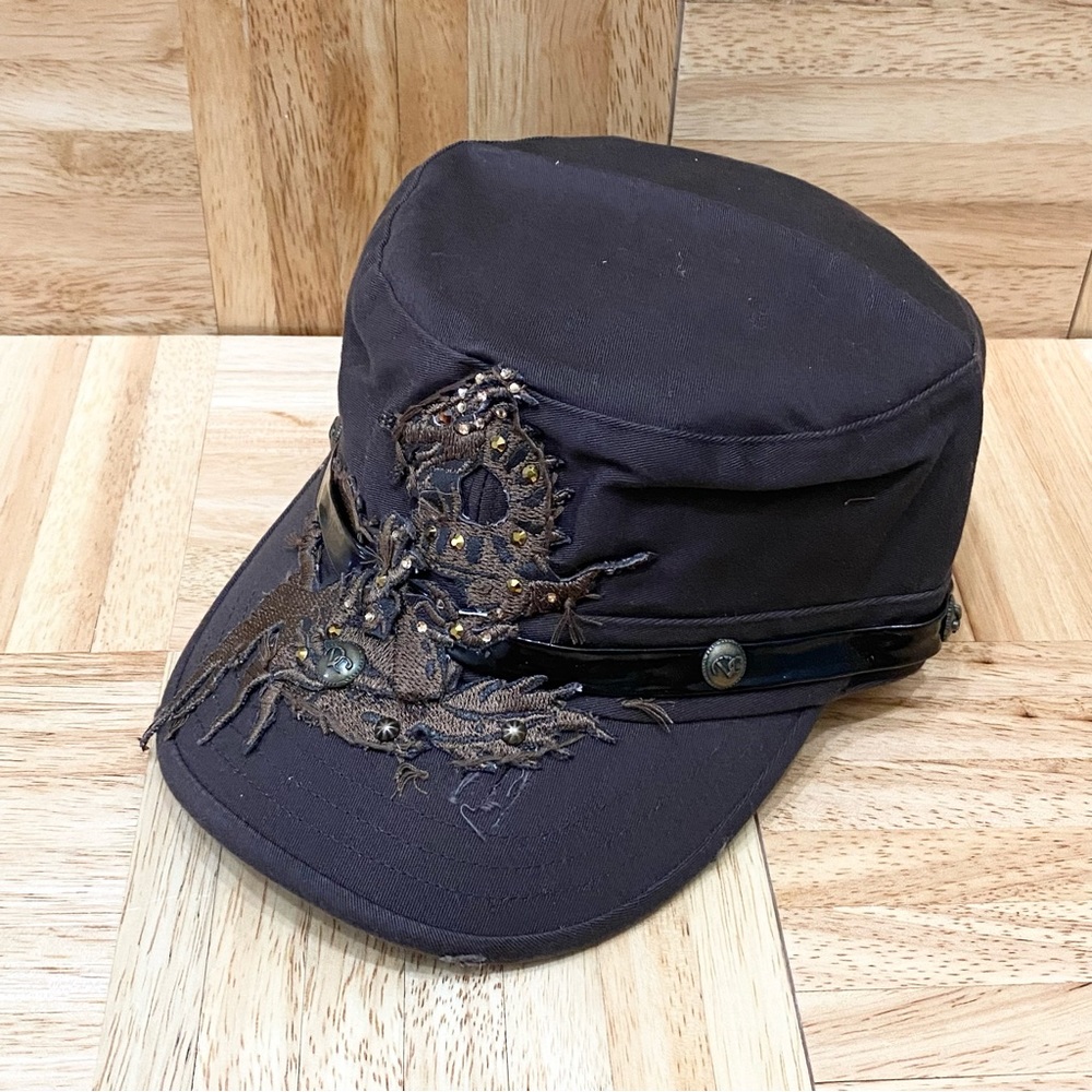 NWT DREAM CONTROL Cadet Military Cap Style Brown Dragon Patch Swarovski Size S/M